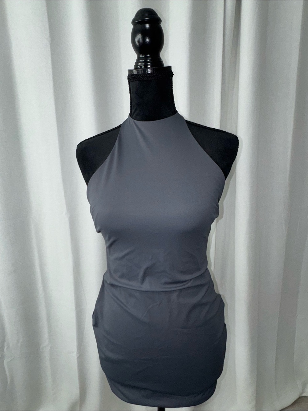 Fashion Nova Women's Backless Halter Dress - Charcoal Gray